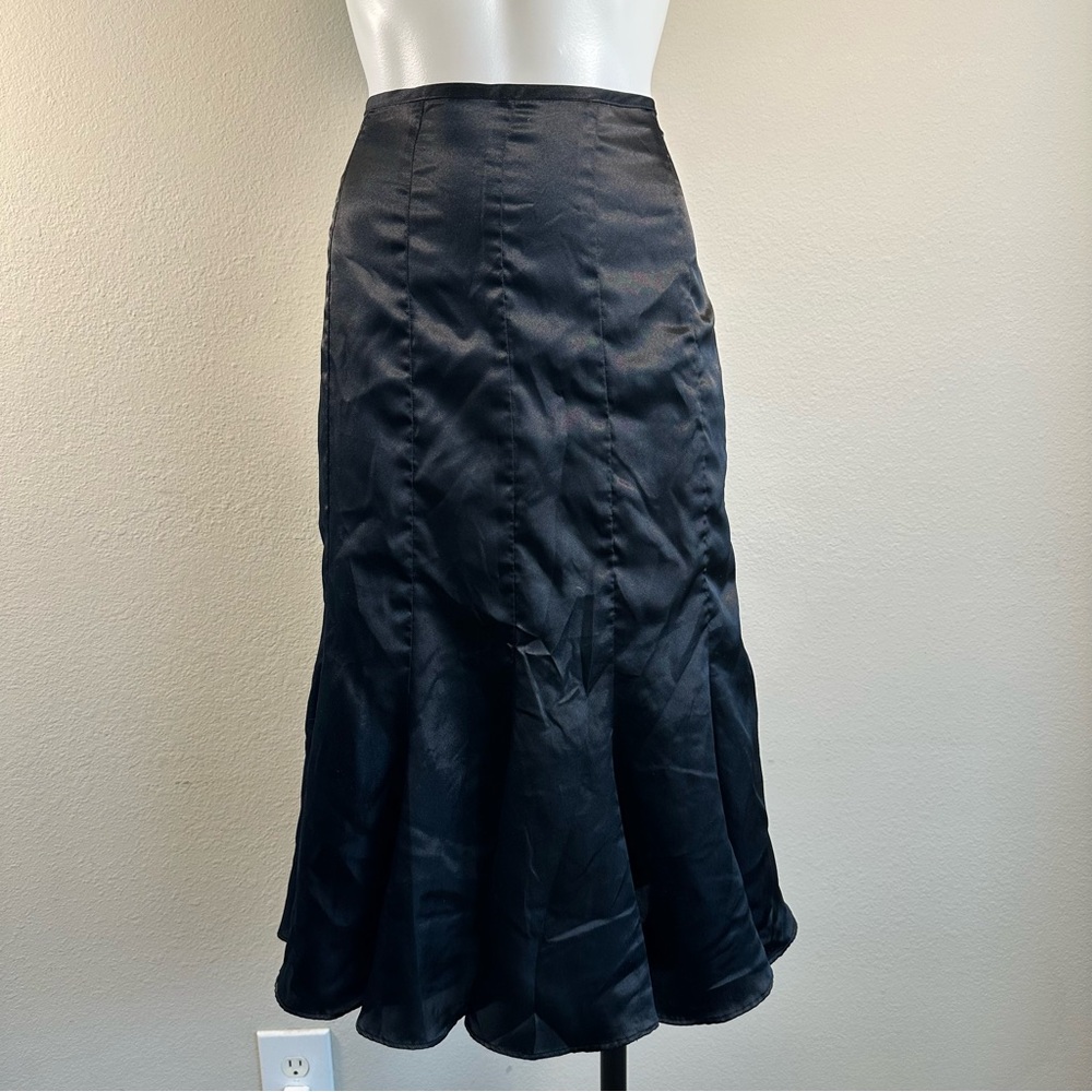 Beliza Black Satin Mermaid Midi Skirt 12 Evening Party Cocktail Witchy Y2K Goth